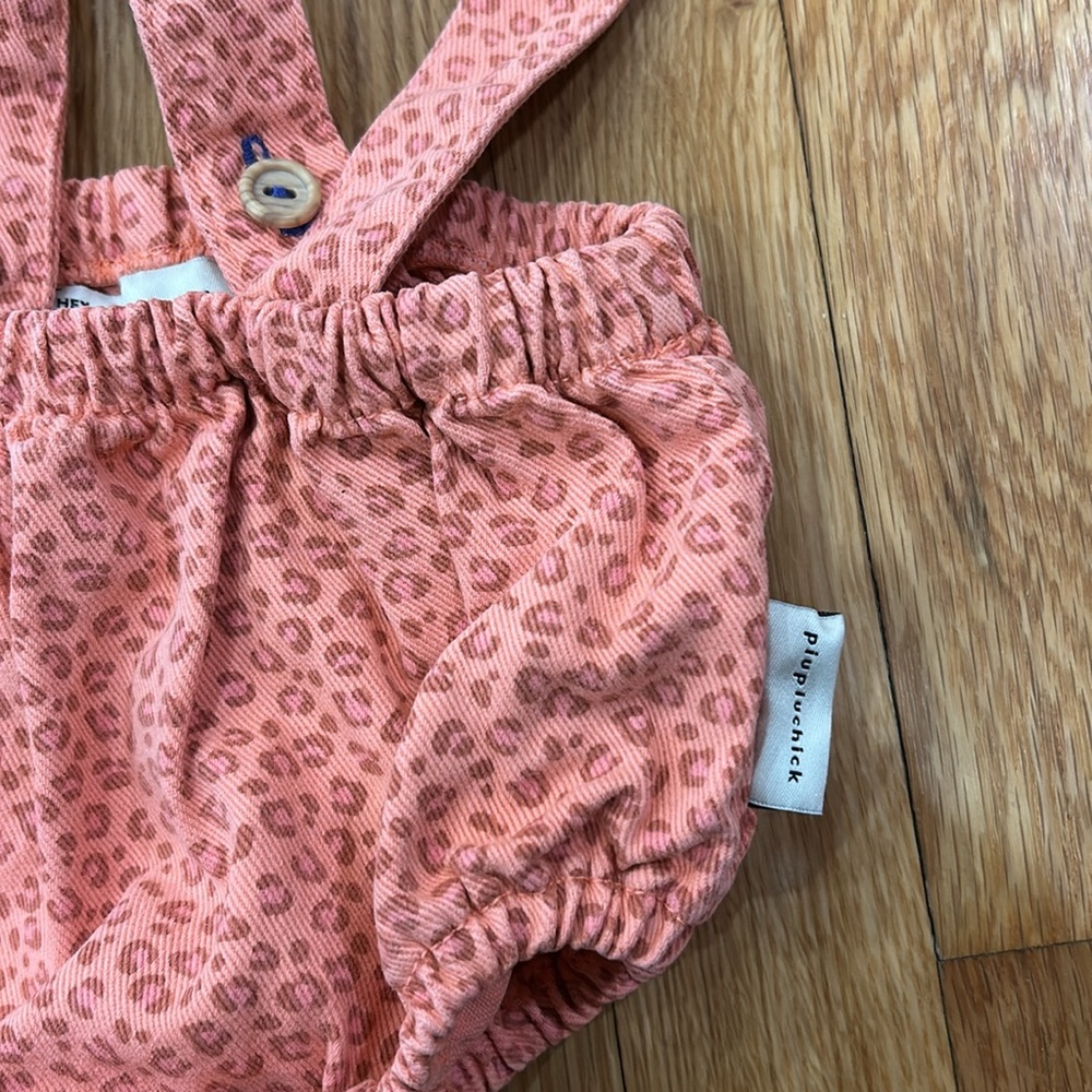 Piupiuchick pink bloomers with suspenders cheetah print denim bloomers 24 mos - Picture 3 of 7